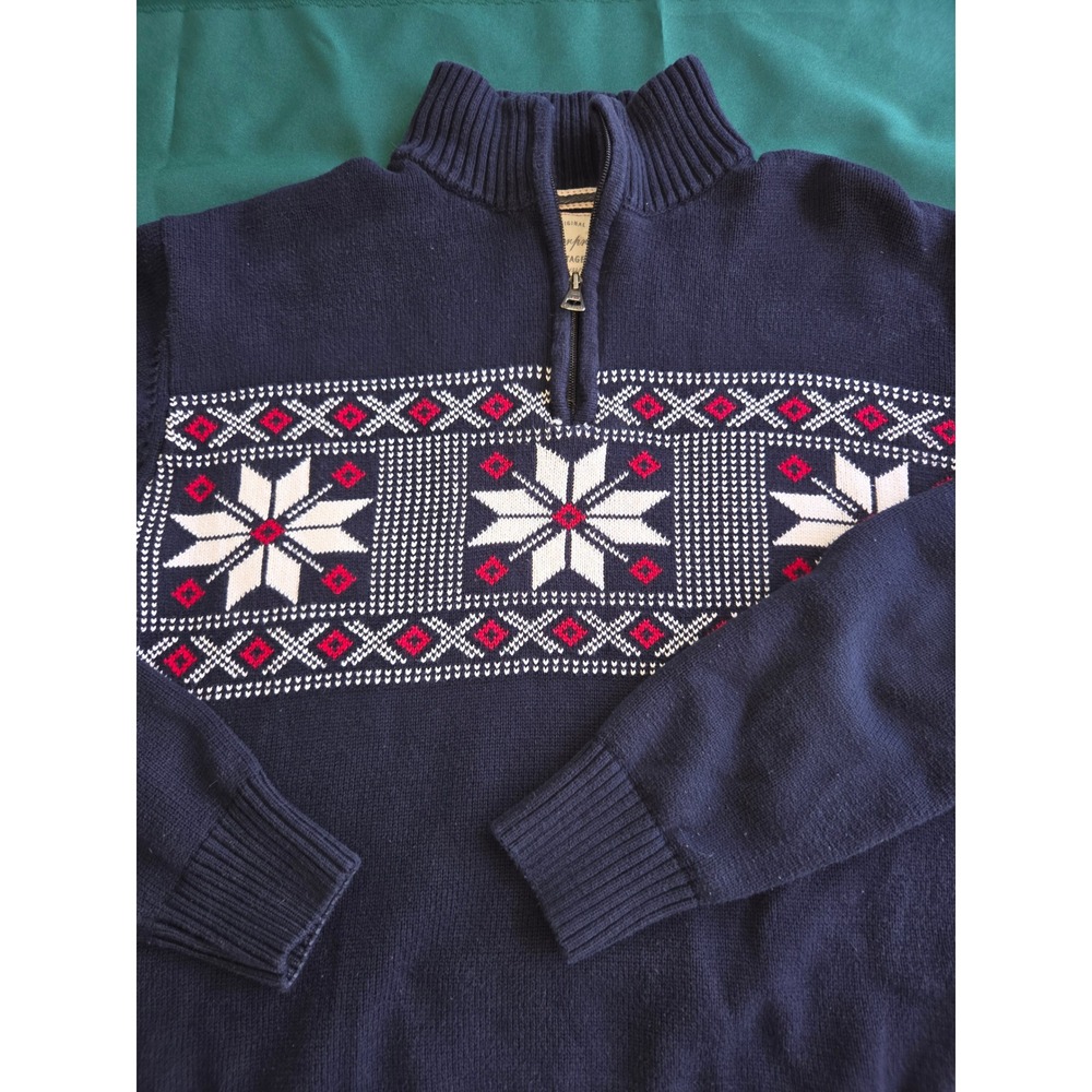 Weatherproof Vintage Mens Navy Blue Fair Isle Snowflake 1/4 Zip Cotton Sweater M